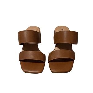 Brown Faux Leather Double Band Slide Sandals